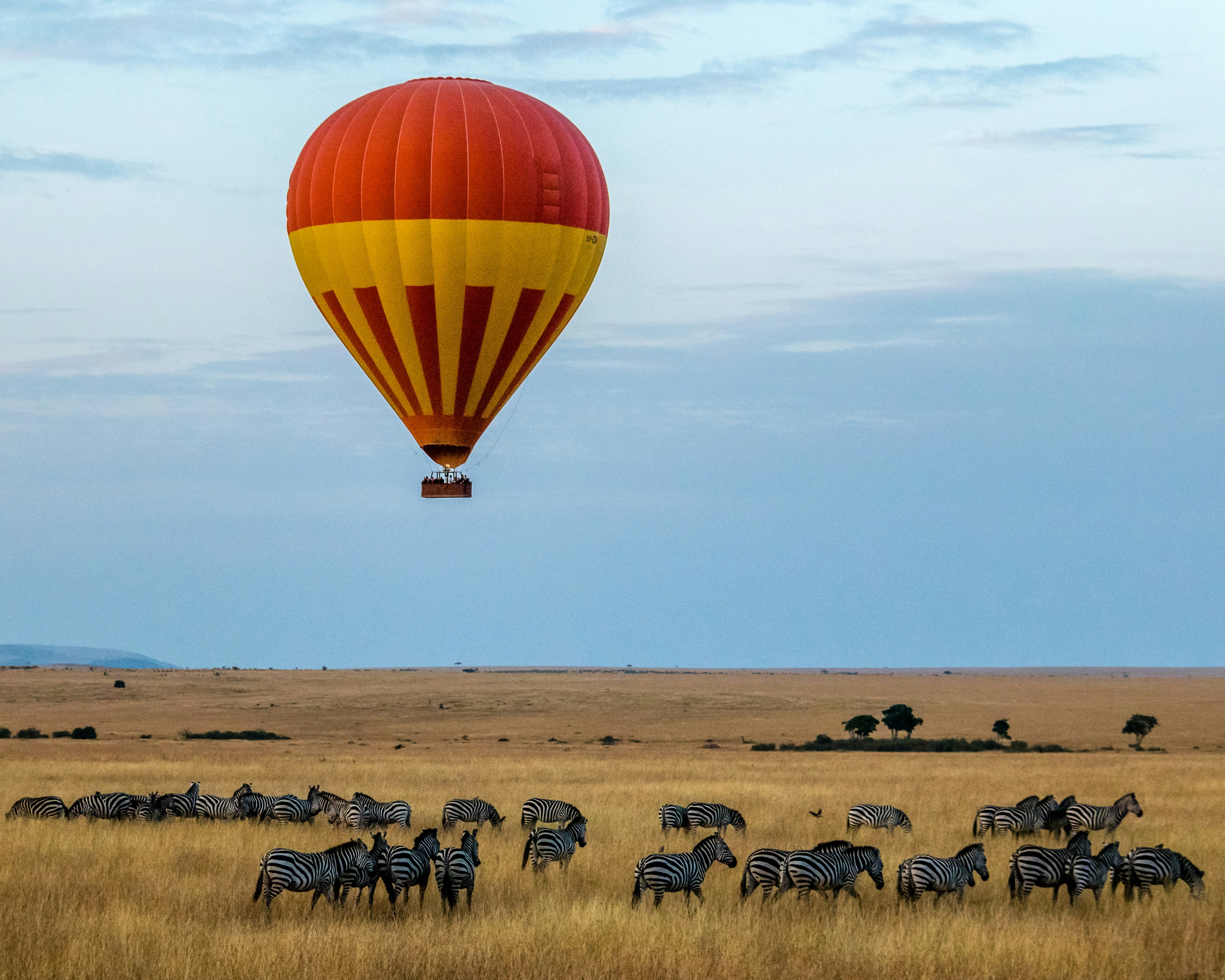 Hot air balloon safari over the Serengeti at sunrise